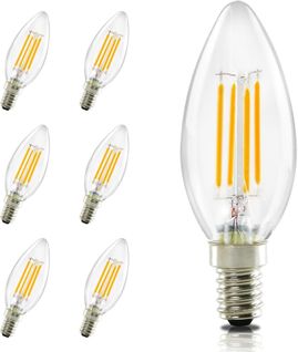 Ampoule LED E14, Blanc Chaud, 6 Pièces, 4w, Lampe Bougie, Filament Vintage, 2700k