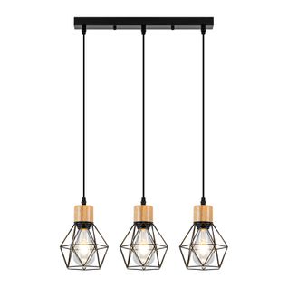 Suspension Pour Table à Manger, Style Vintage - Rétro à 3 Lumières E27, Métal Noir (sans Ampoules)