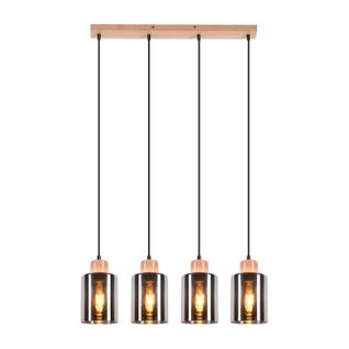 Suspension  Pour Table à Manger, Suspension En Bois, 4 Flammes En Verre Fumé, E27