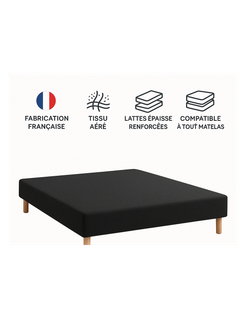 Sommier Tapissier Noir 140x190 Cm - Fabrication Française Artisanale - Pieds s - Hauteur Avec