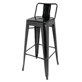 Tabourets Hauts En Acier Noir Avec Dossier - Lot De 4 -  Bistro