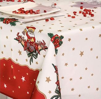 Nappe De Noël Motifs Père Noël Ou Cloche - Anti Tâches - Ronde Ou Rectangle