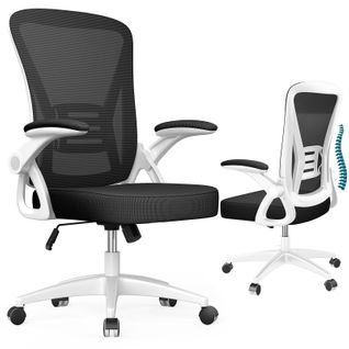 Fauteuil De Bureau Ergonomique En Maille Avec Soutien Lombaire, Accoudoirs Réglables - Noir Et Blanc