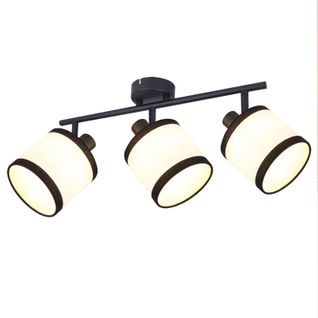 Spot de plafond 3 flammes E14, noir, en tissu, pivotant, vintage, sans ampoule.