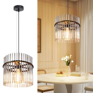 Suspension 1 Flamme Verre Modern Noir E27 Ø 30 Cm (sans Ampoule)