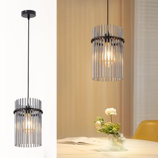 Suspension 1 Flamme Verre Modern Noir E27 Ø 16 Cm (sans Ampoule)