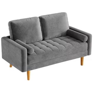 Canapé 2 Places En Velours, Avec Accoudoirs,148l X 78l X 85h Cm, Gris