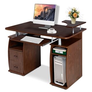 Bureau Informatique Table De Bureau En Mdf Pour Ordinateur Multi-rangements 120x55x85cm Noyer