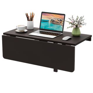 Table Pliante Murale, Petit Bureau Flottant Rabattable, Bureau D'ordinateur,80 X 60 X 45 Cm,Café