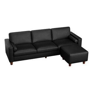 Canapé 3 Places En Simili Luxueux Avec Pouf Mobile,cadre En Bois,imperméable,234x155x88cm,noir