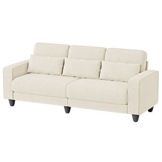 Canapé 3 Places Tissu Chenille Beige,appui-lombaire Intégré,220x81x88cm