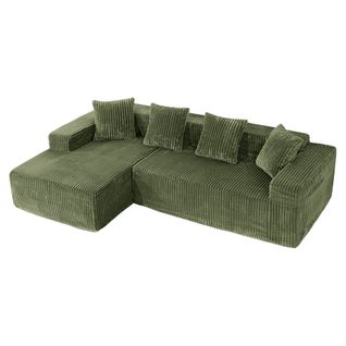 Canapé D'angle Modulaire Compressé 3 Places Velours Côtelé,chaise Longue Gauche,vert