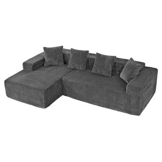 Canapé D'angle Modulaire Compressé 3 Places Velours Côtelé,chaise Longue Gauche,gris