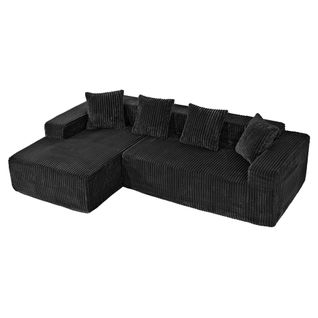 Canapé D'angle Modulaire Compressé 3 Places Velours Côtelé,chaise Longue Gauche,noir