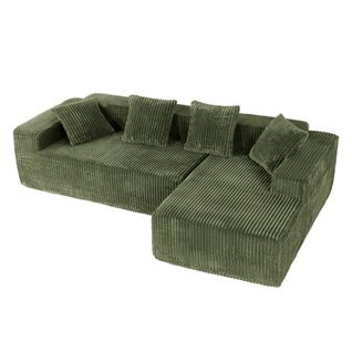 Canapé Modulaire Compressé 3 Places Velours Côtelé,chaise Longue Droite,vert