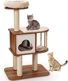 Arbre à Chat Design Vesper H117cm En Bois Avec Plate-forme Griffoir Et Coussins Lavables Centre D'a