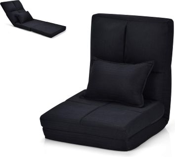 Chaise Longue Réglable Fauteuil Relax De Sol Matelas Pliant,Canapé Paresseux Avec Pouf,Noir