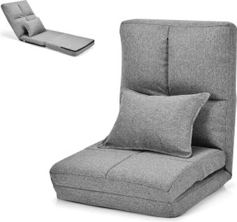 Chaise Longue Réglable Fauteuil Relax De Sol Matelas Pliant,Canapé Paresseux Avec Pouf,Gris