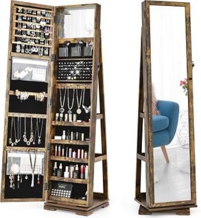 Armoire à Bijoux Pivotante à 360 Degrés, Organisateur De Bijoux , Blanc