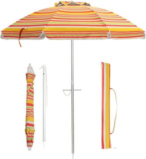Parasol De Plage Inclinable Ø198 Cm Protection Uv 50+ Avec Bouton Poussoir Et Sac De Transport