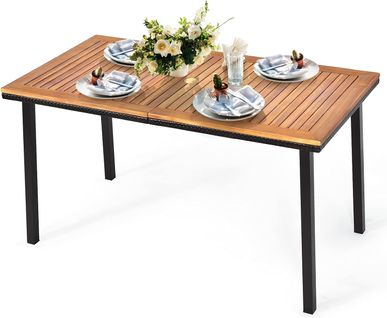 Table De Salle à Manger En Bois D’acacia, Table De Jardin Avec Trou De Parapluie,140x75x76cm