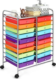 Tour De Rangement Sur Roulettes Avec 20 Tiroirs 64 X 39 X 88 Cm Chariot De Rangement