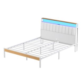 Cadre De Lit, 160 X 200 Avec Base En Métal, Lit 2 Personnes, Avec Lumières LED Et Prises Multiples