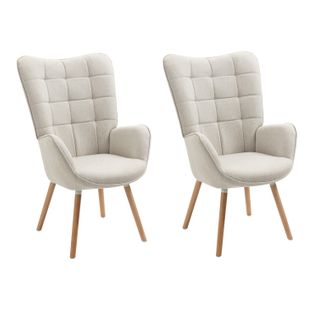 Lot De 2 Fauteuil Salon Scandinave Confortable Rembourés En Tissu Pieds Bois Massif, Beige