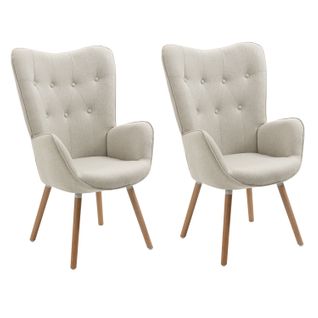 Lot De 2 Fauteuil Salon Scandinave Confortable Rembourés En Tissu Pieds Bois Massif, Beige