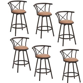 Lot De 6 Tabourets De Bar Pivotant Sur 360° Avec Dossier Et Repose-pieds, Siège De 63cm De Haut