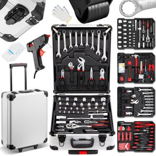 Coffret à Outils 1000 Pièces Professionnel - Valise Roulante Aluminium Avec Poignée Télescopique Et