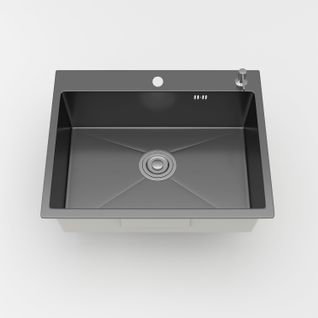 Évier Inox 1 Bac 50x45x22 Cm Gris Métallisé - Pour Petite Cuisine et Camping-car - Prépercé Avec