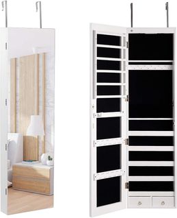 Armoire À Bijoux Mural Armoire Bijoux De Rangement Avec Miroir Et Lumière LED 120 X 36 X 10 Cm