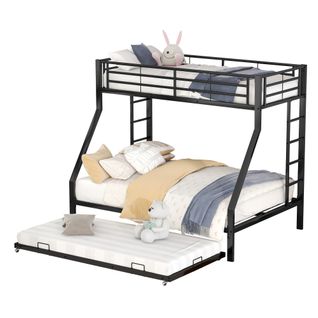Lit Superposé, Lit En Métal Avec Lit Gigogne, Avec Échelle 90 (140) X 200 Cm, Noir