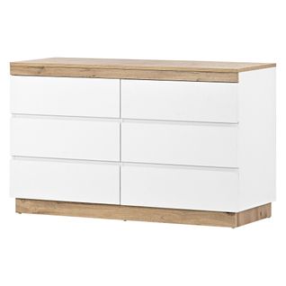 Buffet Rangement Commode 6 Tiroirs Blanc + Oak