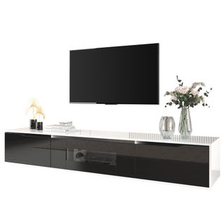 Meuble TV En LED Bois 180 Cm - 3 Portes - Support Télévision - Blanc Et Noir