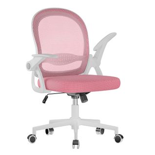 Chaise De Bureau Ergonomique En Maille, Accoudoirs Relevables, Support Lombaire - Rose