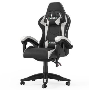 Fauteuil Gaming Ergonomique Réglable Avec Coussin Lombaire Et Appui-tête - Noir Et Blanc