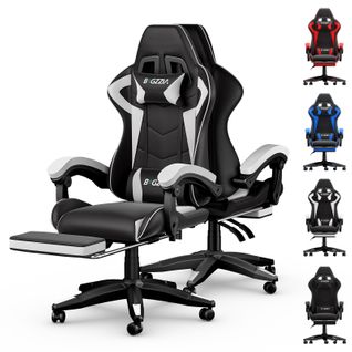 Chaise De Jeu Ergonomique Avec Repose-pieds, Coussin Lombaire,Appui-tête - Noir Et Blanc