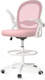 Chaise De Bureau Ergonomique Avec Maille Respirante, Accoudoirs Pliables - Rose