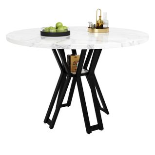 Table à Manger Ronde 4 Personnes 100cm Table De Cuisine Mdf Moderne 4 Pieds Soutien Noir