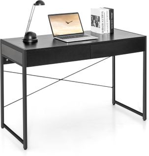 Bureau D'ordinateur Avec 2 Tiroirs Et Structure En X 112x48x76cm (noir)