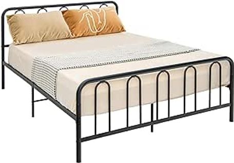 Cadre De Lit Métal 160x200cm Avec 9 Pieds Pour Adulte Simple Double, Noir (modèle 2, 160x200cm)