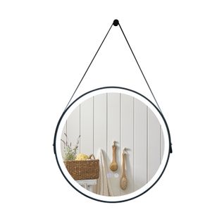 Miroir Salle De Bain De 60 Cm Avec Sangle En Cuir, Miroir Rond LED, Fonction Anti-buée