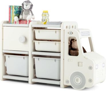 Meuble De Rangement Jouets Pour Enfant En Forme De Camion,110 X 32 X 66 Cm-beige