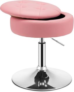 Tabouret De Bar Pivotante à 360° Hauteur Réglable 51-66 Cm, Couvercle Amovible Rangement, Rose