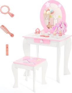 Coiffeuse Pour Enfant Table De Maquillage Avec Tabouret, Miroir Détachable Et 1 Tiroir Blanc