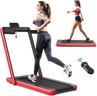 Tapis De Course Electrique Pliable 2 En 1 Vitesse 1-12 Km/h,  Charge 120kg-rouge