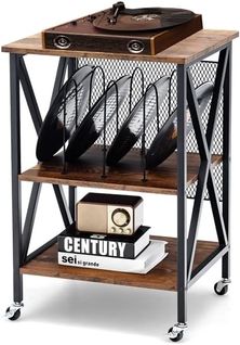 Desserte à Roulettes Avec Support De Tourne-disque Pour 250 Albums, Étagère De Rangement, 52x45x75cm