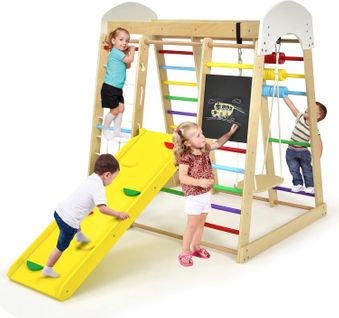 Aire De Jeux 8 En 1 Avec Toboggan, Balançoire, Échelle, Rocher D’escalade, Filet D’escalade(coloré)